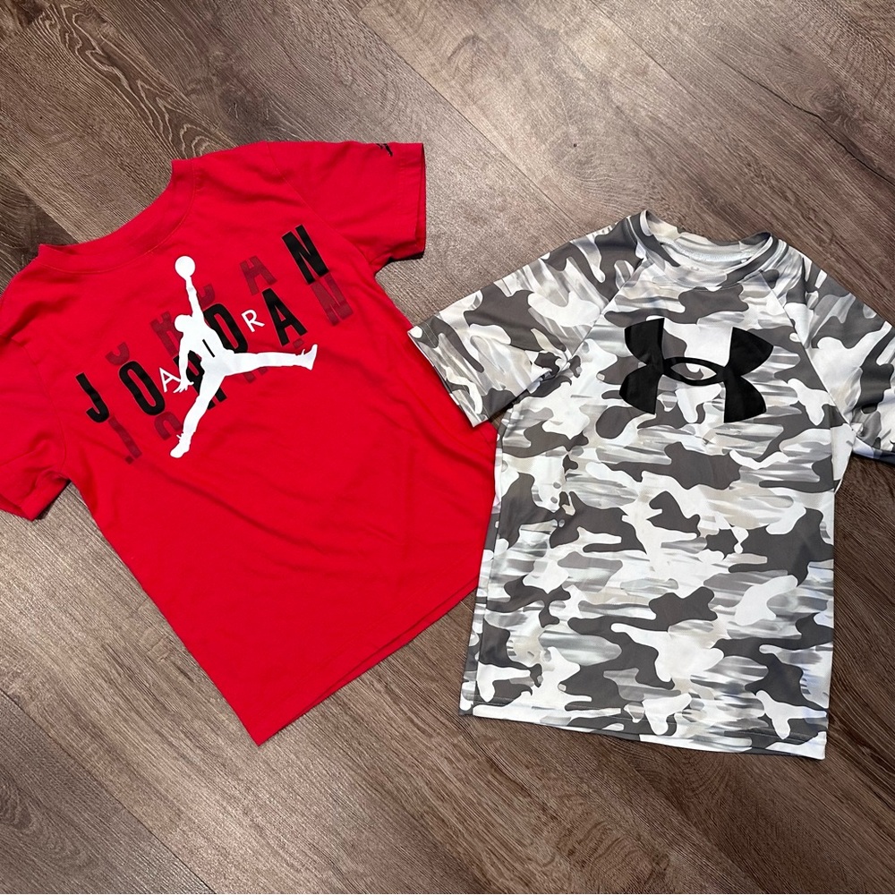 Boys Jordan and Under Armour shirts, size YS